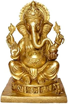 Pure Yellow Brass Metal Beautiful Carving Religious Statue of Ganesh (Astha(Eight) Vinayak) in Fine Collectible Art by Bharat Haat BH00005