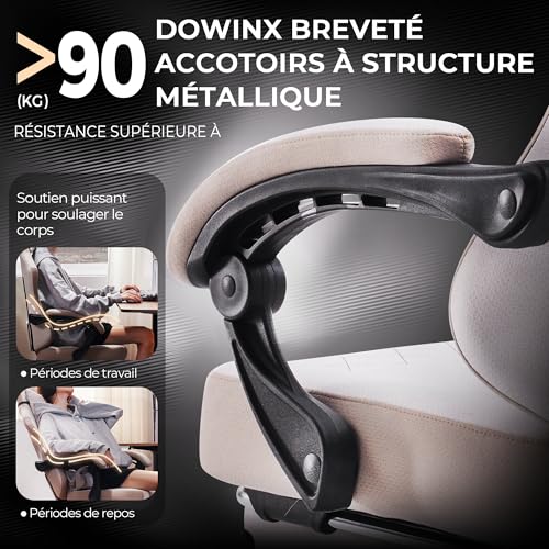 Chaise de gaming en tissu beige Dowinx avec repose-pieds ergonomique - 6