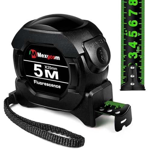 Mexgcom Ruban AdhéSif 5m, Verrouillage Automatique, Ruban en Acier de Fluorescence Pour Une Large Gamme de TâChes de Mesure (5M)