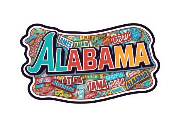 Image of Alabama State Sticker - USA States Vinyl Decal 5 Inch, Waterproof Alabama Map Sticker for Car Bumper, Laptop, Truck, Wall