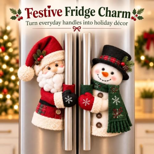 Christmas Kitchen Decor, Christmas Santa & Snowman Handle Huggers, Set of 2 | Christmas Decor, Cute Santa Plush Refrigerator Handle Covers, For Fridge Door, Indoor & Oven Cabinet, Xmas Home Decorations - image 3