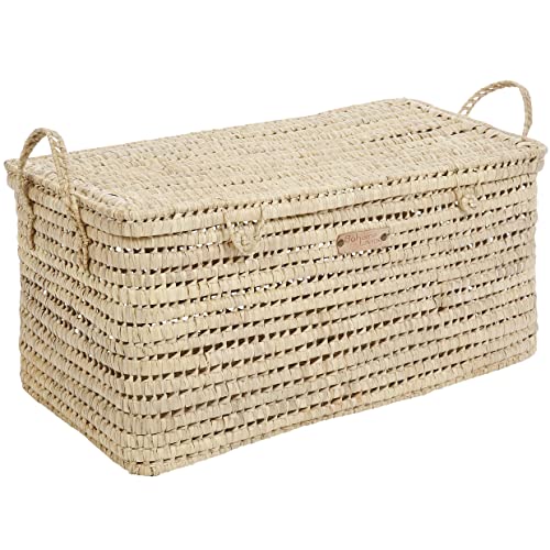Bohome Living - Caixa de armazenamento de vime, cesta grande para brinquedos, estilo boho chic, decoração para casa (80 cm)