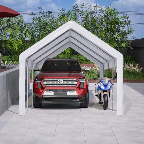 Ball & Cast Carport Garage Zelt 299x598x283 cm Winterfest – Wasserdichtes Lagerzelt mit Roll-Up-Fenstern, Partyzelt, Geräteschuppen für Auto, Geräteschuppen Einsetzbar für Lagerung, Weiß