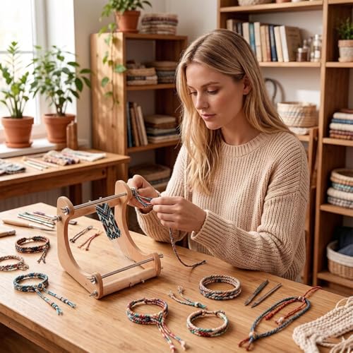 Telar de cuentas de madera con ángulo ergonómico para tejer joyería y collares cómodamente 3