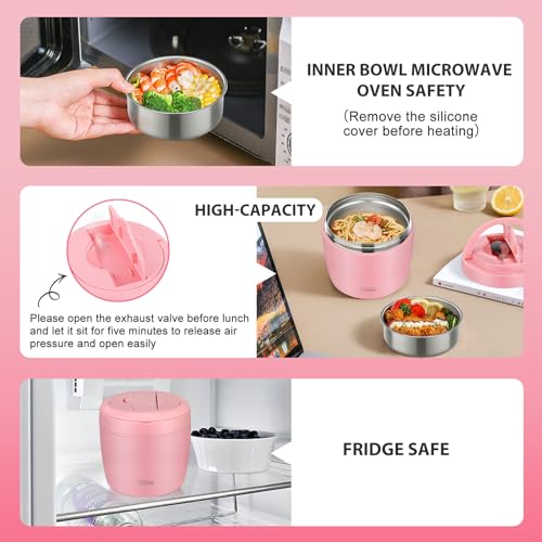 Image of wiwens Thermo Food Jar for Hot Food Adults 32OZ Soup Thermo Lunch Containers Wide Mouth Vacuum Insulated Stainless Steel Leakproof Bento Box with Spoon (Pink2)