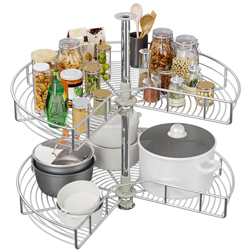 YITAHOME 31-Inch Kidney Shaped Chrome Pie Cut 2-Shelf Lazy Susan