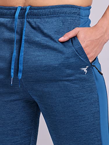 Image of TECHNOSPORT Men's Melange Slim Fit Techno Dry Trackpants Drawstring 2-Pocket Polyester Joggers for Gym Running Workout UPF50+ Anti Odour