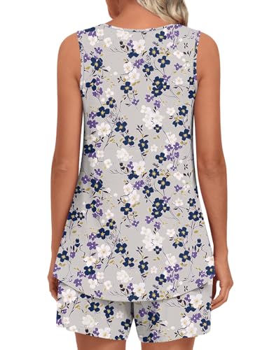 Image of LONGYUAN Womens Sleeveless Pajama Set Soft Summer Lounge Shorts Tank Top Sleepwear with Pockets 2 Piece Set M-3XL