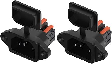 RUNCCI-YUN Pack of 2 C14 3-Pin Cold Appliance Recessed Socket, Orange Colour Handle, IEC Cold Appliance Socket Installation, 10 A 250 V, Black, with Waterproof Cap