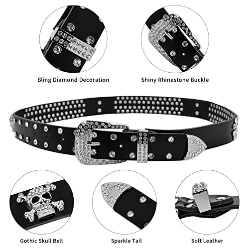 Adrjlyq Rhinestone Belt Y2K Belt Western Cowboy Cowgirl Leather Studded Country Belt Foe Women Men(Black) #TOP2