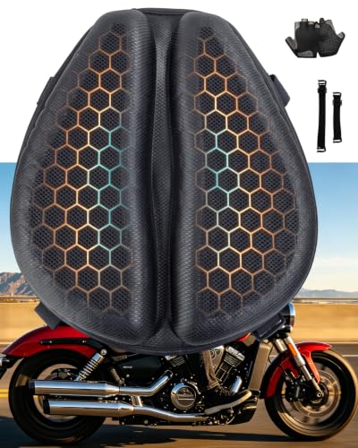 HexRider Motorcycle Seat Cushion Hex Rider Cushion 3D Honeycomb Tailbone Cutout Pressure Relief Cooling Seat Pad Protect Sensitive Areas Universal Shock Absorbing NonSlip for Long Distance