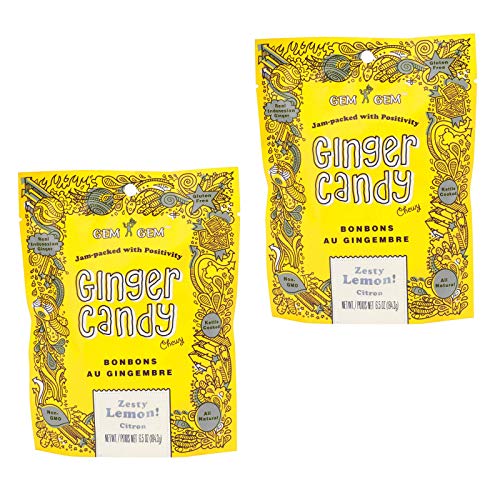 Gem Gem Ginger Candy Chewy Ginger Chews (Lemon, 6.5 oz, Pack of 2)