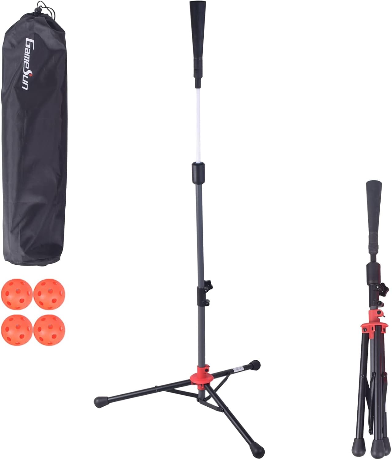 GAMESUN Portable Baseball Batting tee, Adjustable Tripod Tee, Set Includes 1set Batting tee, 4pcs Practice Balls, 1pc Draw-String Carry Bag : Sports & Outdoors