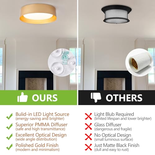 Image of Bargeni Gold Flush Mount Ceiling Light,LED Ceiling Light Fixture