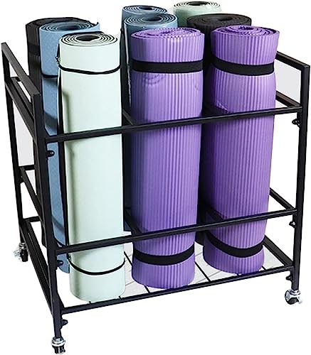 AEGCAOJH Carrito de Almacenamiento con Rodillos de Espuma para Esterilla de Yoga, organizadores de Metal de Movilidad para almacenar colchonetas de Gimnasia Gruesas o Delgadas, Esterilla de