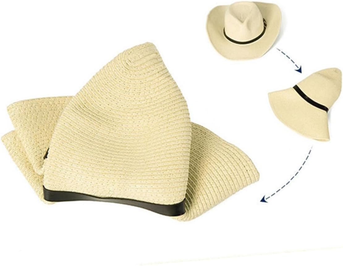 Men Wide Brim Straw Sun Hat Breathable Foldable Beach Cap Lightweight Summer Outdoor Hat for Adults Beige