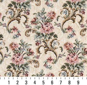 Pink Beige and Green Floral Tapestry Upholstery Fabric by The Yard - SKU: Theodore Rose Mist