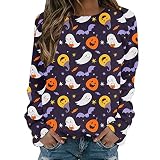 XTBFOOJ Halloween Damen Kleidung Herbst Sweatshirt Halloween zalando online Damen Kleid Damen tie dye Yest Damen Tshirt Langarm sportstricksandalen Damen Langer Pullover Damen für Leggings