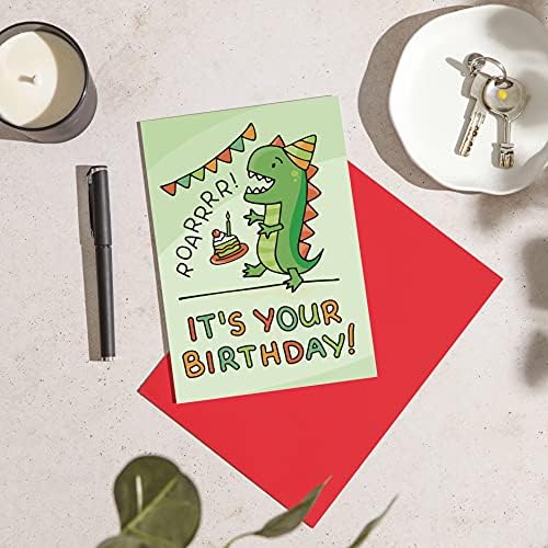 Dinosaur Boys Birthday Card. T-Rex Birthday Cards for boy. Fun and Happy Children Greeting Card. Roar Grandson Birthday Card. A5 21cm x 14.8cm with Envelope