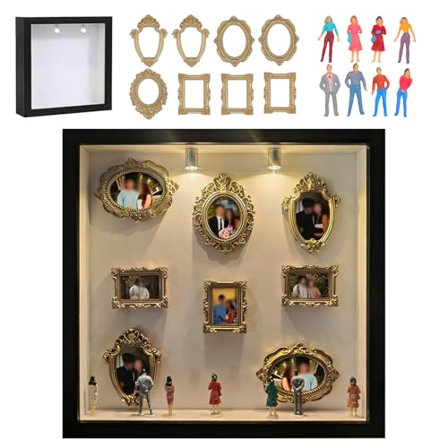 Mini Museo en Miniatura Museum of Us Mini Museo Fotos Museum of Us con 8 Mini Marcos,8 Mini Marcos,Luces,Ideal para Aniversarios, Bodas y Decoración del Hogar Exhibición Creativa de Fotos de Pareja