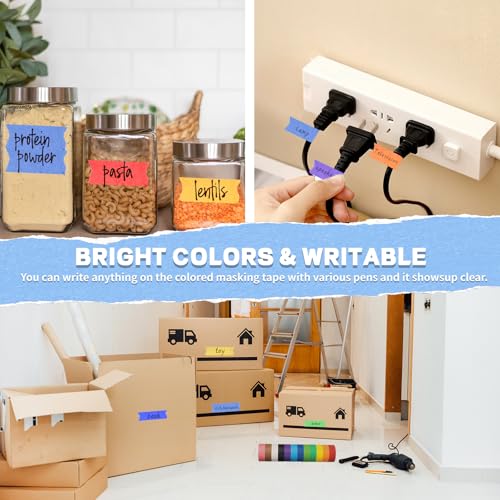 Image of 12PCS Colored Masking Tape, Colored Tape for Kids Art Supplies, DIY Craft Tape, Colored Painters Tape for Labeling, Classroom, Decorative, Rainbow Color Tape Rolls 2 /3In x 13Yards(1.7cm x 12m)