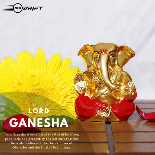Image of Neodrift Ganesh Idol for Car Dashboard (Real 24kt & 999 Silver Plated, Dual-Tone Gold & Silver) (Model ND09) - Enhance Your Drive