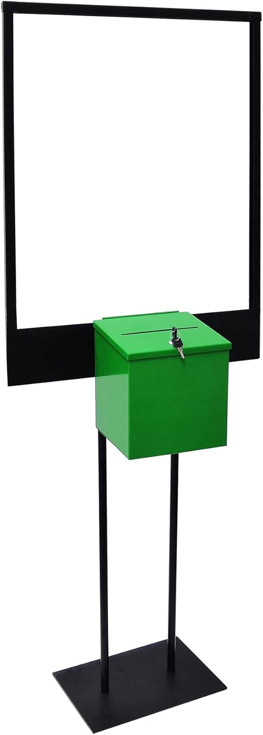FixtureDisplays® Poster Stand with Metal Donation Box Suggestion Box Charity Box Fundraising Box Tithes & Offering Box 8.6" W x 9.4" H x 8" D, Display 22x28 Posters 11063+10918-GREEN-NPF : Office Products