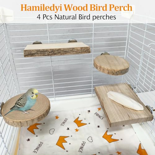 Image of Hamiledyi Wood Bird Perch 4 Pcs Natural Bird perches Wooden Stand Platform or Budgie Conure Parrot Parakeet Cockatiel Lovebird