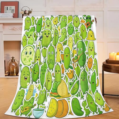 Pickle Blanket Cute Cucumber Throw Blanket Soft Warm Cozy Fleece Fuzzy Plush Pickles Flannel Blankets Gifts for Boys Girls Women Kids Adults 40X50