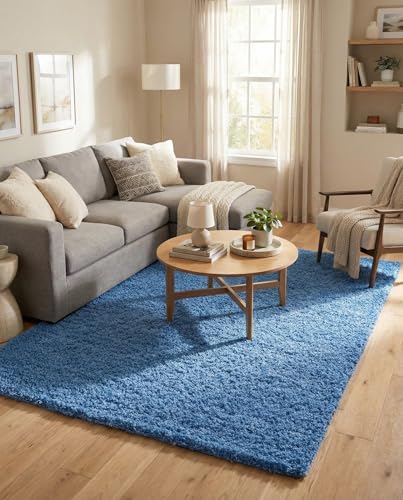 Rugs.com - Solid Shag Rug – 7' 10 x 11' Periwinkle Blue Shag Rug – Plush Comfort for Bedrooms, Living Rooms, and Playrooms