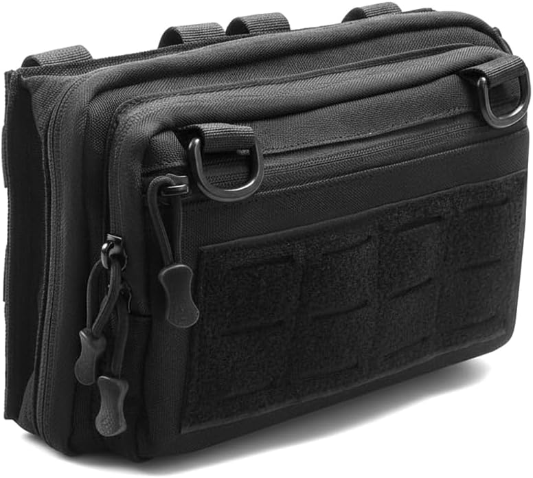 Tactical Pistol Magazine Pouch, MOLLE Mag Pouch with 2 Hook-and-Loop 9mm Magazine Plate, 10 Slots Fits Most Single/Double Stack Magazines for Medium and Large Handguns, Black
