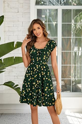 Image of HUHOT Teen Petite Women Floral Short Summer Mini Dresses with Pockets Cute Milkmaid Sundress 2026