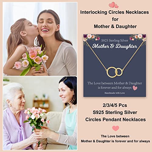 STORUP Mothers Daughter Necklace, Mom Daughter Necklaces Set for 2/3/4/5 Birthday Gifts, Circles Necklaces Jewelry for Mom From Daughters, Unique Gift for Women2