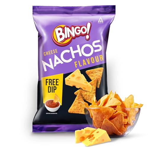Image of Bingo Nachos Cheese,Free Dip,Crunchy,Crispy Nacho Chips,Made Of Corn,Snacks Pack,82.5 G /80 Gram /85.4Gram(Weight May Vary)