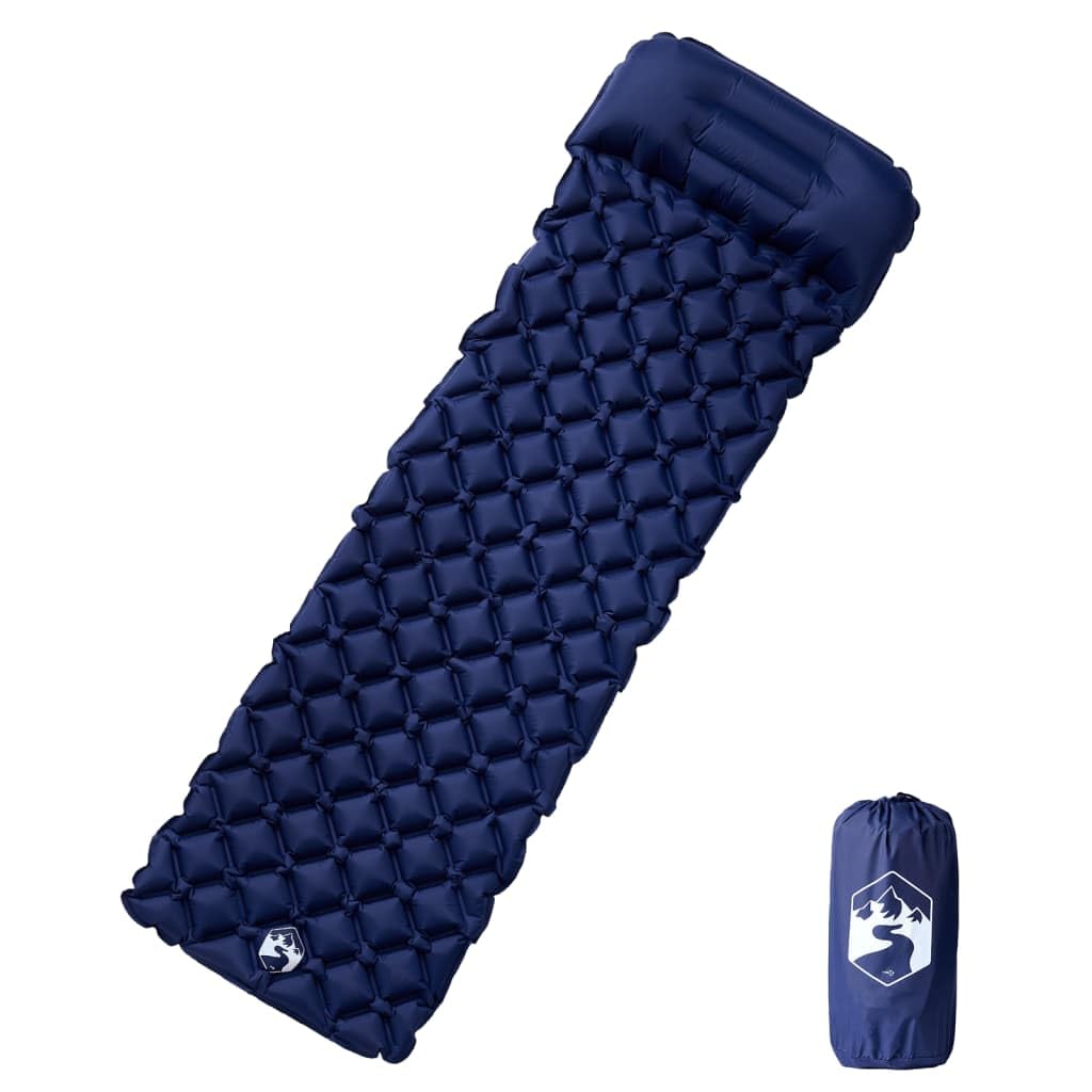 Colchoneta hinchable para acampar con cojín, color azul marino, 188 x 62,5 cm, fácil de plegar y autoinflable, para senderismo, senderismo, camping, viajes, cómodo aislamiento térmico