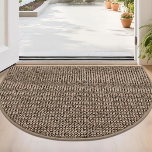 BEQHAUSE Dirt Trapper Door Mat 24" x 36" Half Circle Non-Slip Washable Doormats Entrance Rugs Absorbent Welcome Low Profile Floor Mats for Front Back Door and Entryway, Taupe Taupe 2' x 3' (