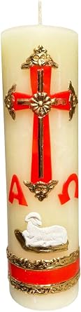 Cirio Pascual Rojo Alpha Omega Candle for the Easter Celebration - Devotional Candle - Confirmation o confirmacion boda o bautizo - Baptism candle or wedding Candle - Vela de matrimonio easter candles
