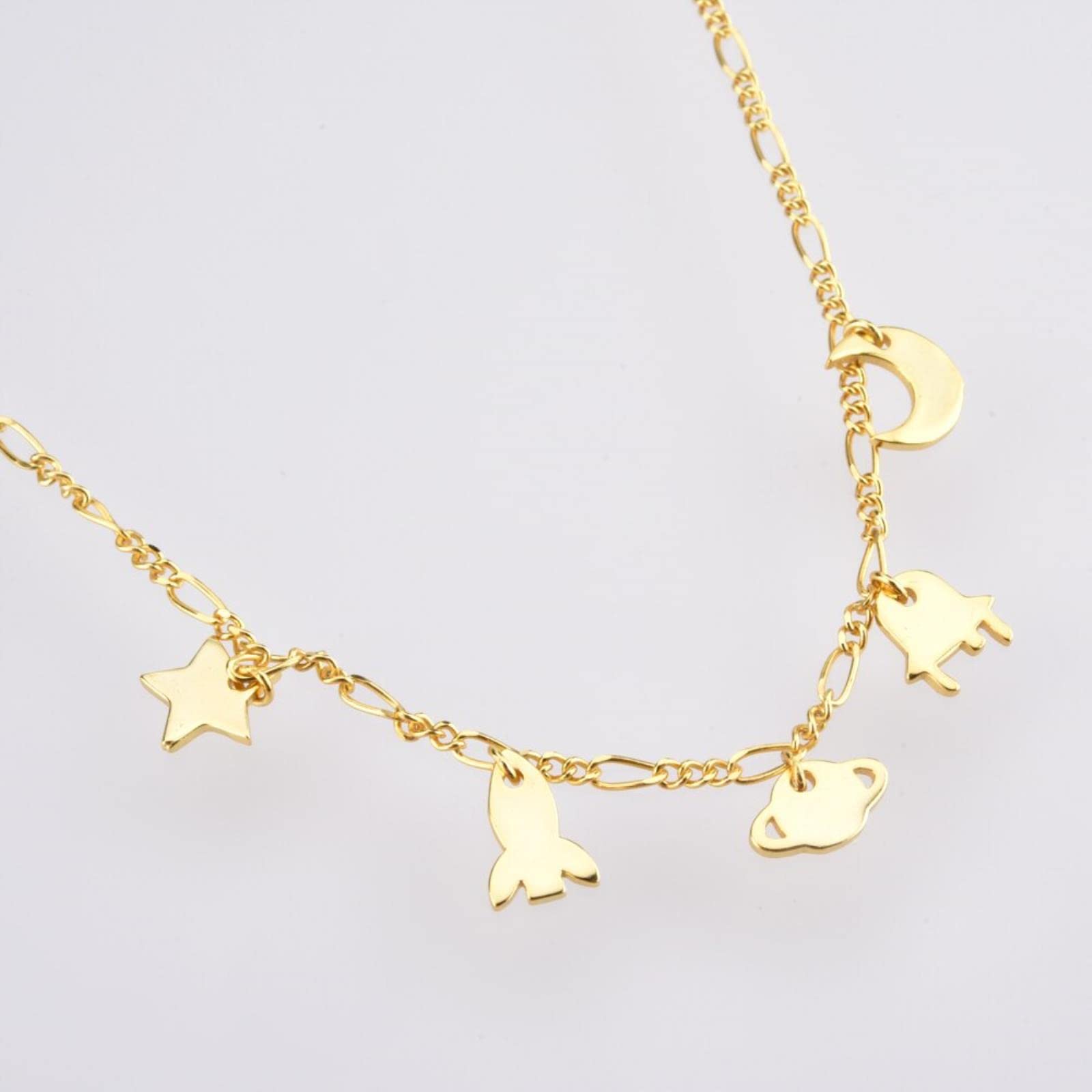 925 Sterling Silver Gold Locker Chain Charm Star Moon Global Pendant Choker Collana Long Chain Women Rock Punk Jewels