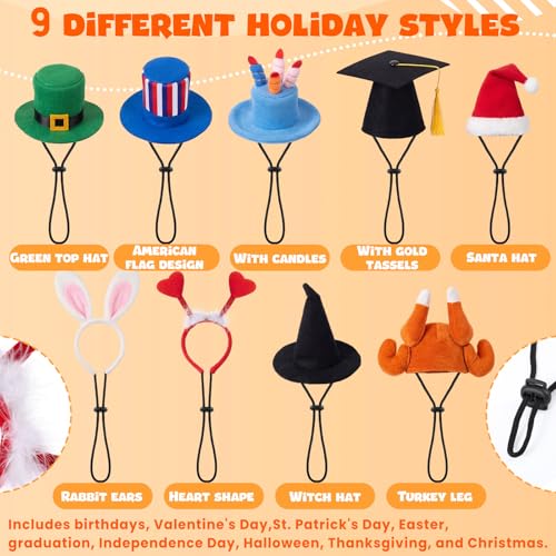 Shinymoon 9 Pcs Holiday Pet Costume Accessories Dog Cat Hat Seasonal Holiday Dog Headband Heart Bunny Ears Green Top Hat Birthday Cake Cap Graduation Black Witch Cap for Pet Costume Outfit Accessories - Image 3