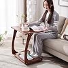 Tray Desk Cart,Rolling Couch Table,Wood C Shaped End Table Slide Under Couch,Wooden Sofa Table, C Shaped End Table for Couch, Side Coffee Tables for Living Room, Bedroom(Brown,Small)