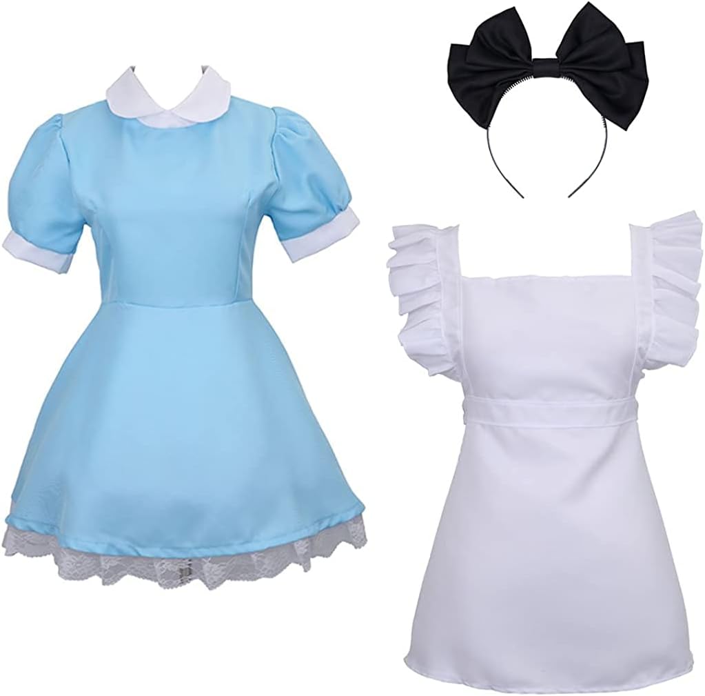 Colorful House Adult Anime Cosplay Outfit Women Blue Maid Costume Apron 4 Pcs Halloween Lolita Maid Dress Set - Image 4