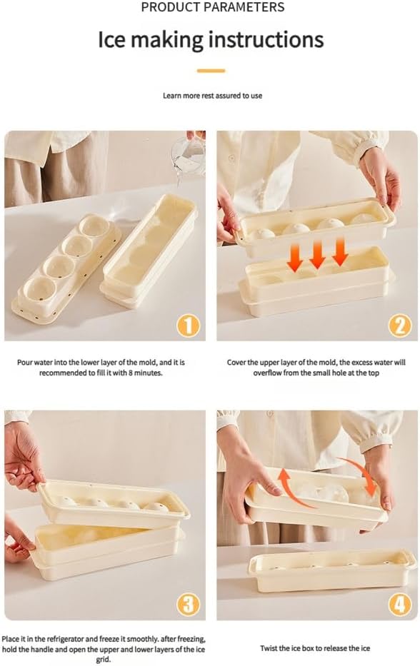 Large Ice Cubes Maker Tray Space Saving Refrigerator Storage Box Plastic Ice Ball Molds For Cocktails And Beverages