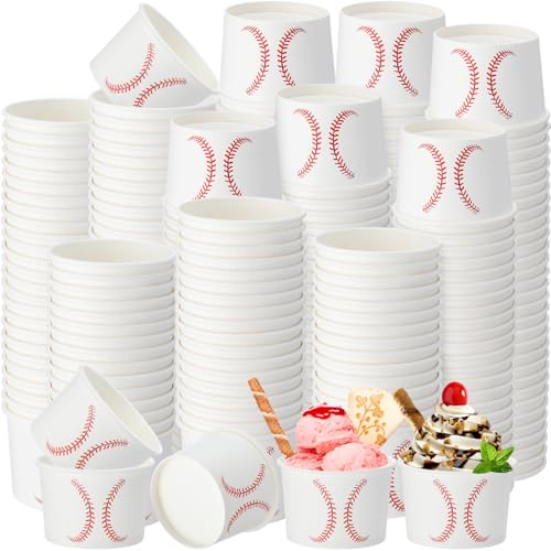 Honeydak 400 Pack 150 Ml/ 5 oz Ice Cream Cups Bulk, Baseball, Red White
