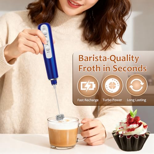 Image of Milk Frother Wand Rechargeable Handheld Frother For Coffee,Batidora De Mano Electrica Coffee Bar Accessories Kitchen Appliances Essentials Electric Frother Gift For Women Men (Black)