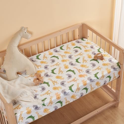 Image of TILLYOU Baby Crib Sheets for Boys Girls, Super Soft Toddler Bed Sheets, 2 Pack Sheets for Standard Crib Mattress 28x52in, African Steppe