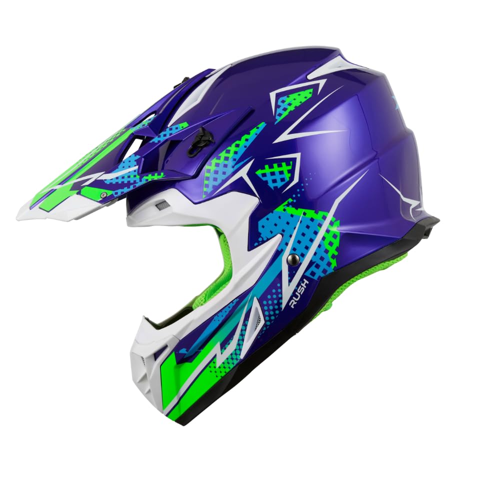 KSK Casque Cross Rush Bleu et Vert - Homologué ECE R 22.06 - S (55-56cm) - Coque ABS