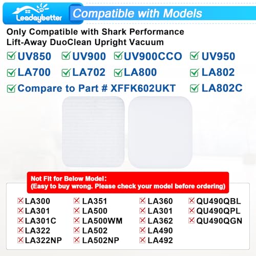 Image of Leadaybetter UV850 UV900 UV950 LA700 LA702 LA800 LA802 LA802C Foam Filter Replacement for Shark Performance Lift Away DuoClean PowerFins Upright Vacuum, Compare to Part # XFFK602UKT