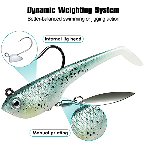 Truscend Fishing Jigs Lures With Handmade Lead Heads Paddle Tail Spinner Baits For Bass Trout Walleye Musky Soft Plastic Fishing Lures For Fishing Gear Gifts For Men #TOP2