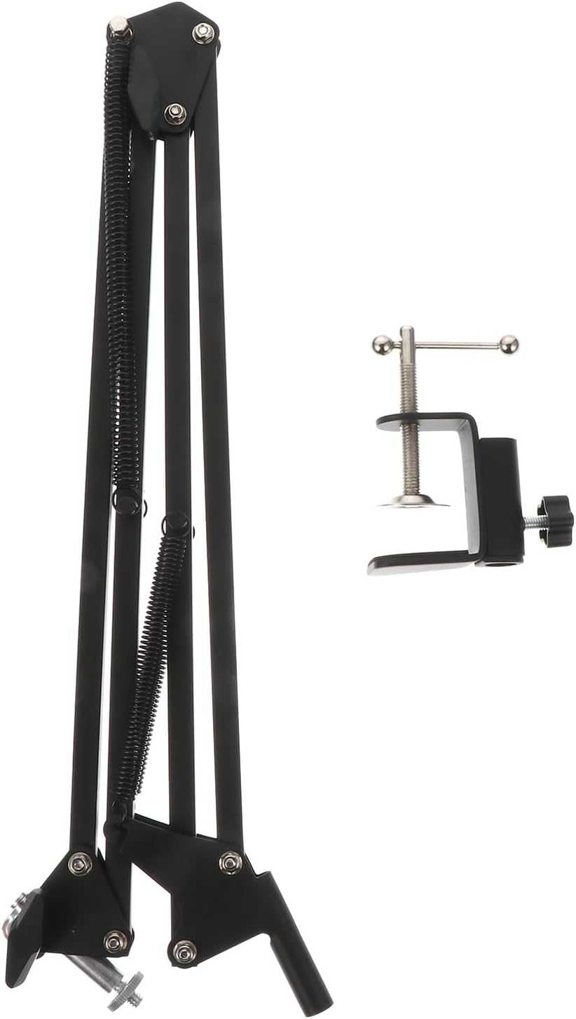 Desktop Webcam Holder with Metal Scissor Arm Stand, Adjustable Suspension Boom Clamp for Live Streaming and Video Recording, Black 1/4 Inch Screw Interface, Suitable for Computer