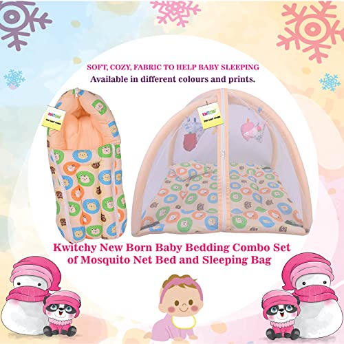 Image of Kwitchy Baby Bedding Set New Born Baby Bed | Mattress | Mosquito Net | Play Gym | Playmats | Cotton | Infants | Gift Combo | Bed with Hanging Toys (0-6 Months) Orange (2PCS Set)